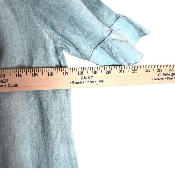 Terzo Millennio Italy Muted Seafoam Linen Ruffle Top Size Small Boho Peasant - Picture 5 of 7